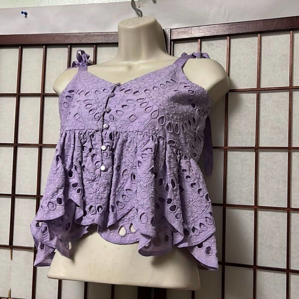 J.CREW LAVENDER TIE SHOULDER EYELET CAMI TOP SIZE 4